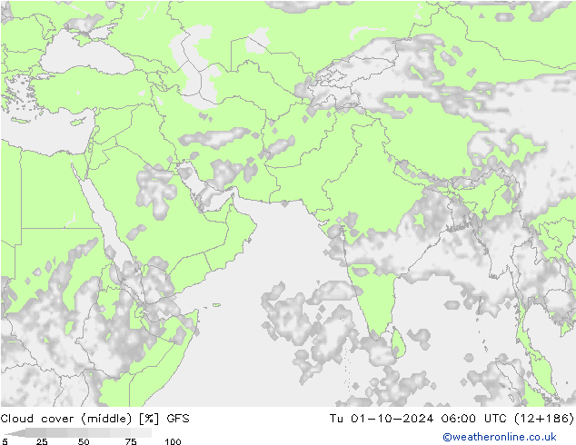 zachmurzenie (środk.) GFS wto. 01.10.2024 06 UTC