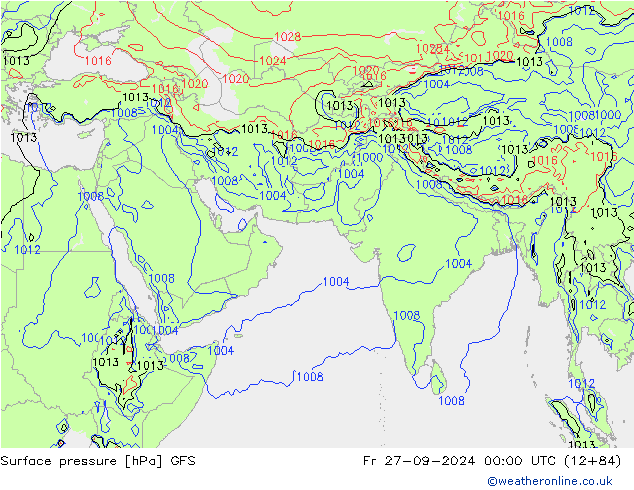 Presión superficial GFS vie 27.09.2024 00 UTC