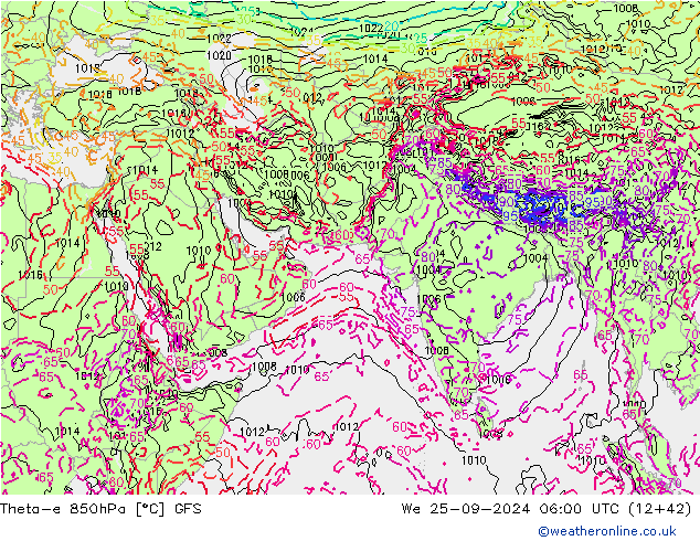 Theta-e 850hPa GFS Çar 25.09.2024 06 UTC