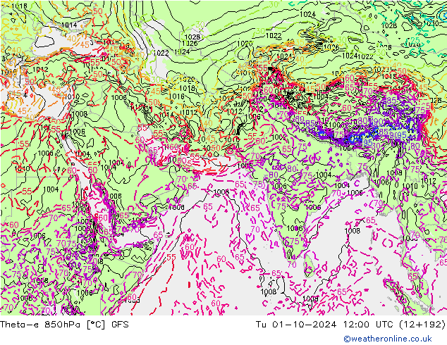 Theta-e 850hPa GFS mar 01.10.2024 12 UTC