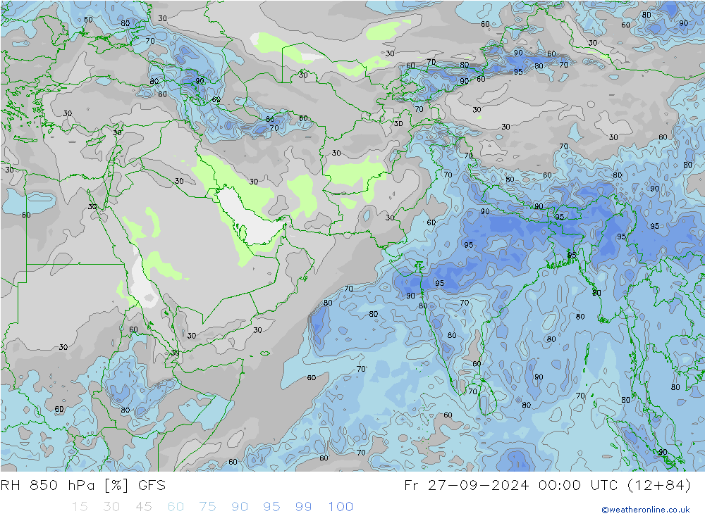 RH 850 hPa GFS Pá 27.09.2024 00 UTC