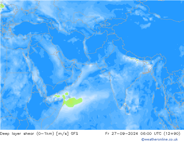 Deep layer shear (0-1km) GFS Fr 27.09.2024 06 UTC