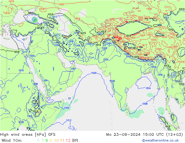 High wind areas GFS  23.09.2024 15 UTC