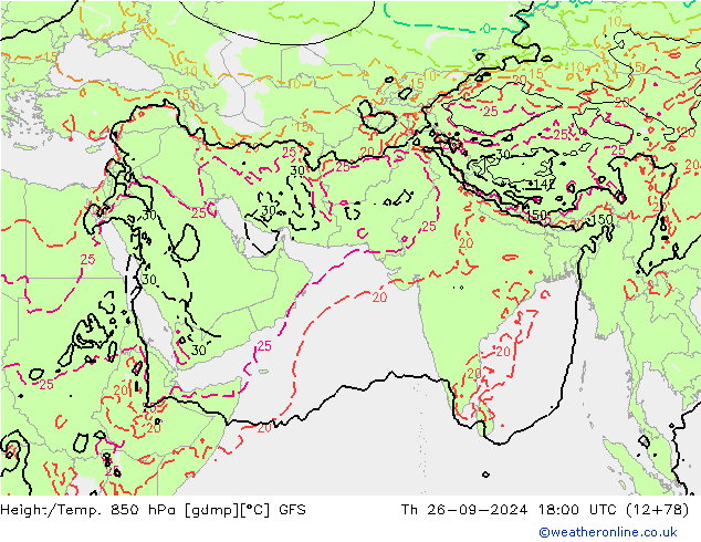 Height/Temp. 850 hPa GFS  26.09.2024 18 UTC