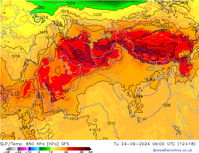 SLP/Temp. 850 hPa GFS mar 24.09.2024 06 UTC