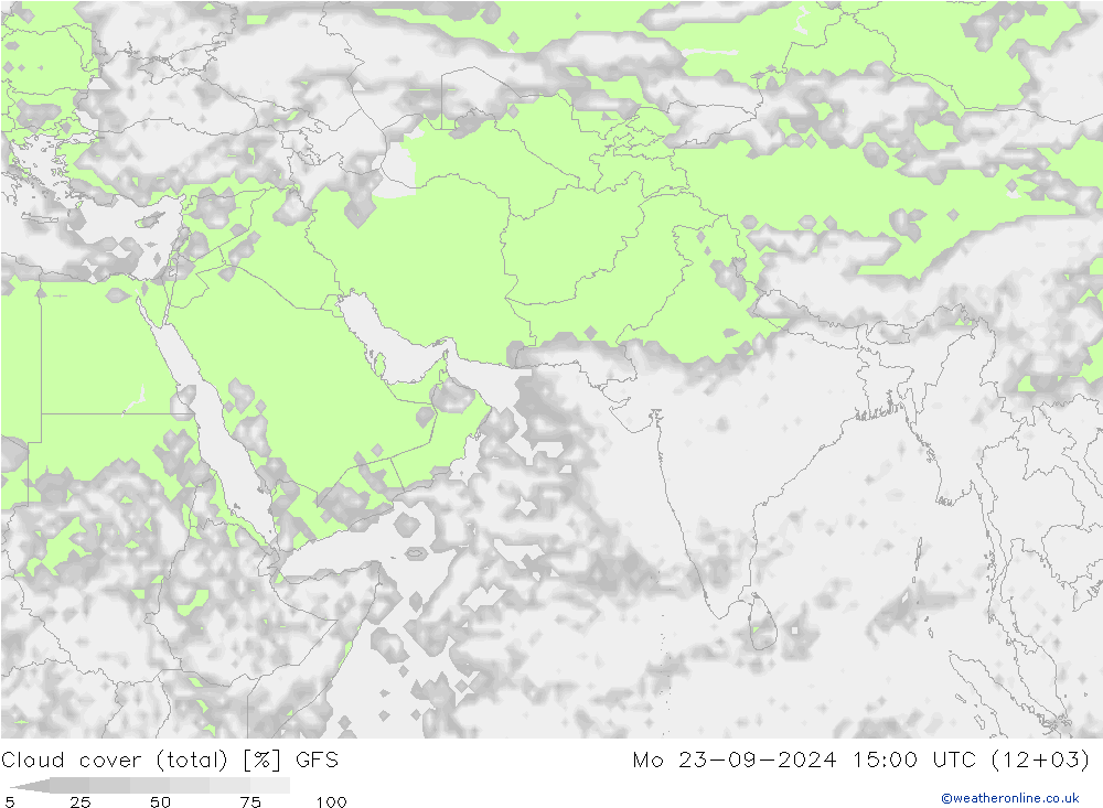 Cloud cover (total) GFS Mo 23.09.2024 15 UTC