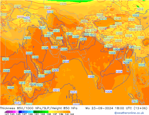 Schichtdicke 850-1000 hPa GFS Mo 23.09.2024 18 UTC