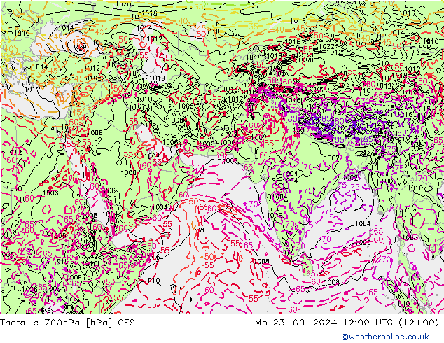 Theta-e 700hPa GFS Mo 23.09.2024 12 UTC