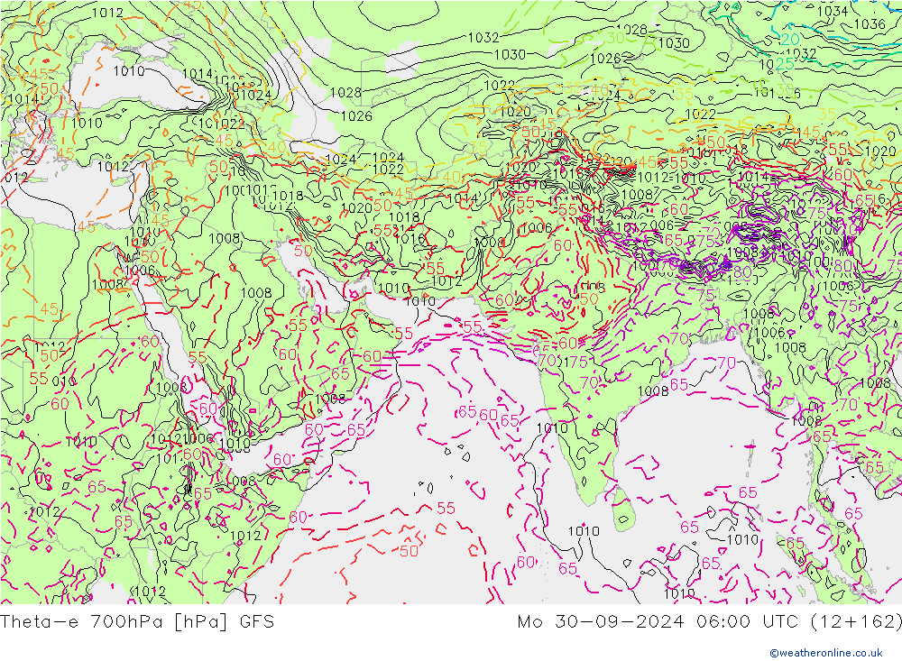 Theta-e 700hPa GFS Pzt 30.09.2024 06 UTC