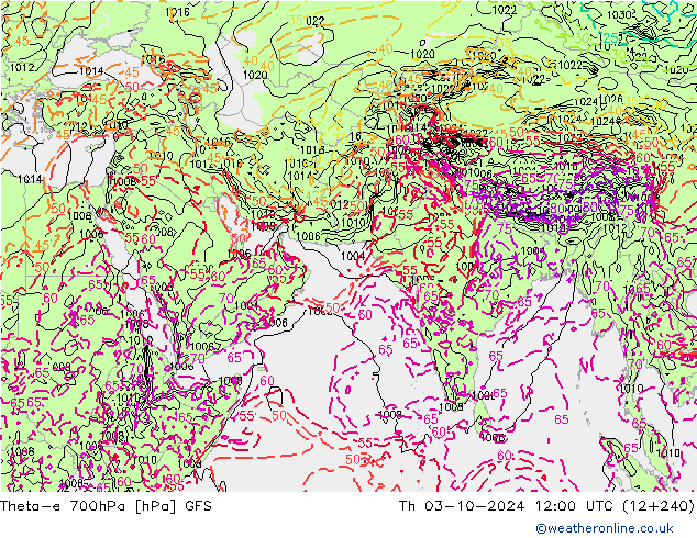 Theta-e 700hPa GFS Qui 03.10.2024 12 UTC