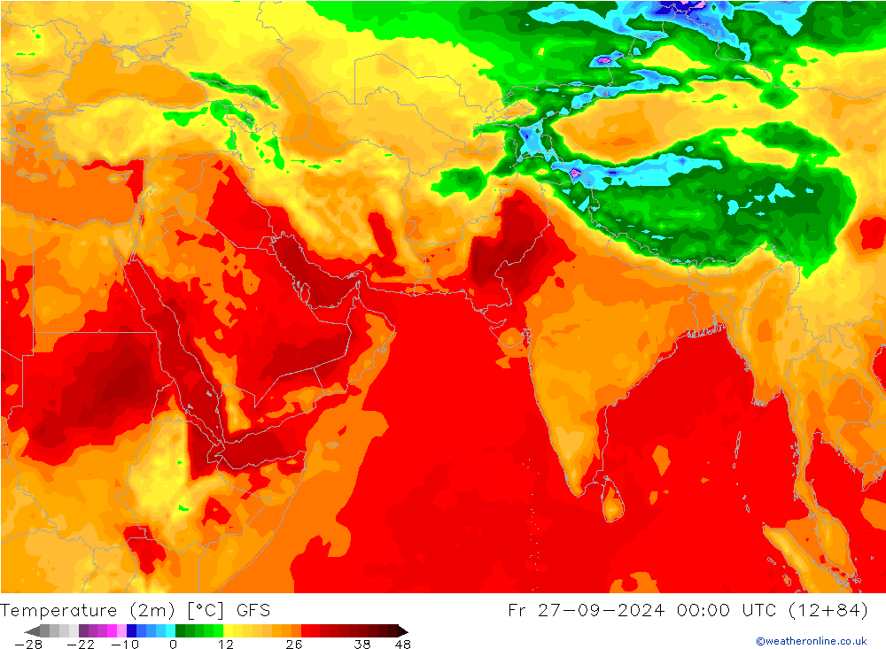 mapa temperatury (2m) GFS pt. 27.09.2024 00 UTC