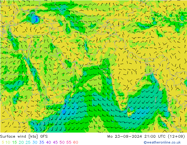 Surface wind GFS Po 23.09.2024 21 UTC