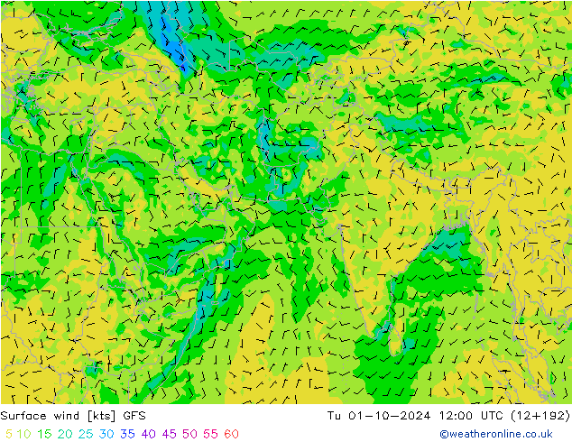 Vento 10 m GFS Ter 01.10.2024 12 UTC