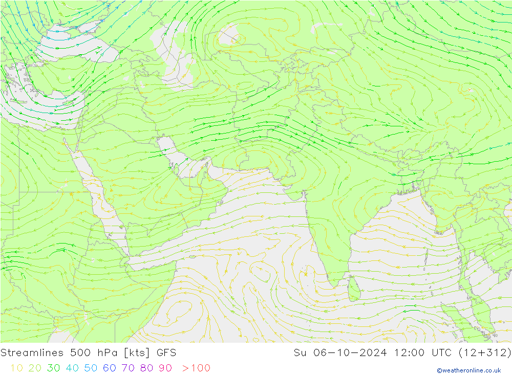 Linha de corrente 500 hPa GFS Dom 06.10.2024 12 UTC