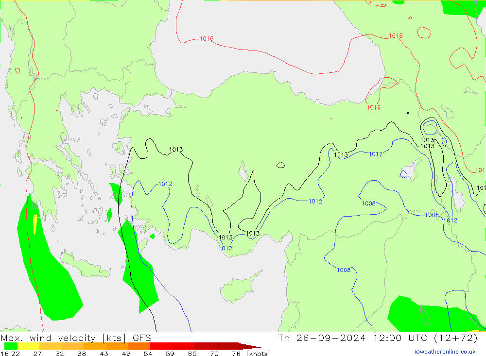 Max. wind velocity GFS jue 26.09.2024 12 UTC