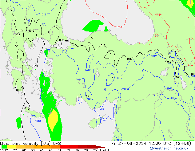 Max. wind velocity GFS пт 27.09.2024 12 UTC