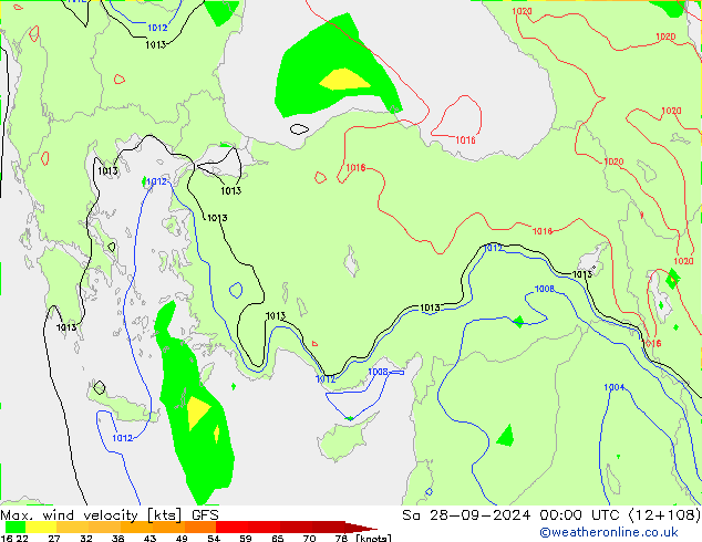 Max. wind velocity GFS Sa 28.09.2024 00 UTC