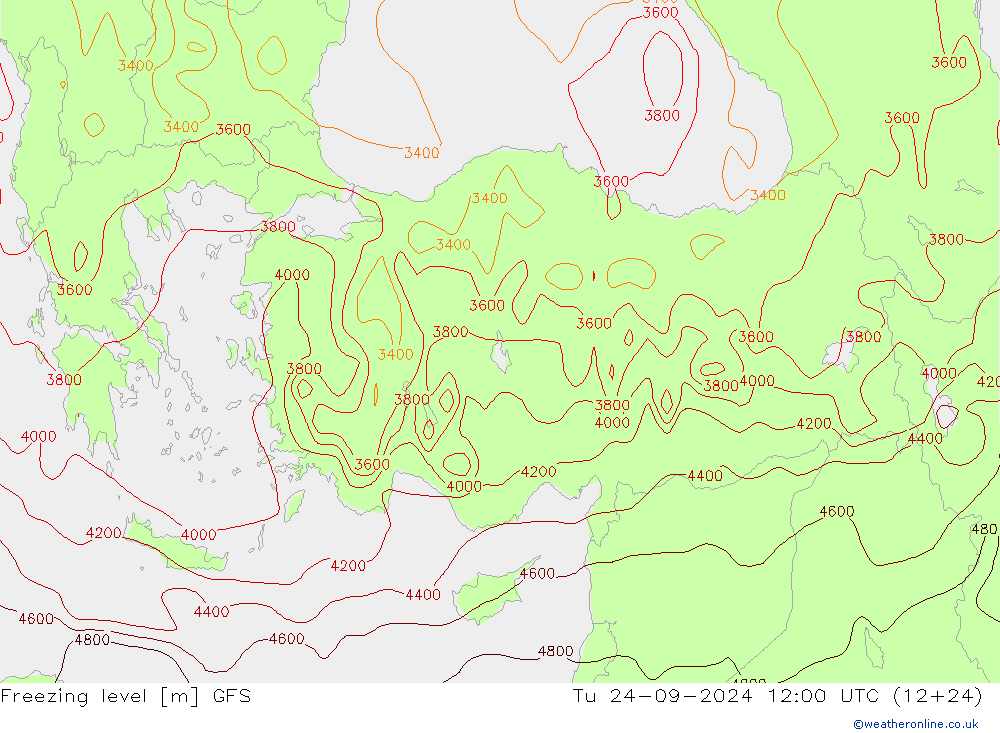 Isoterma de zero graus GFS Ter 24.09.2024 12 UTC