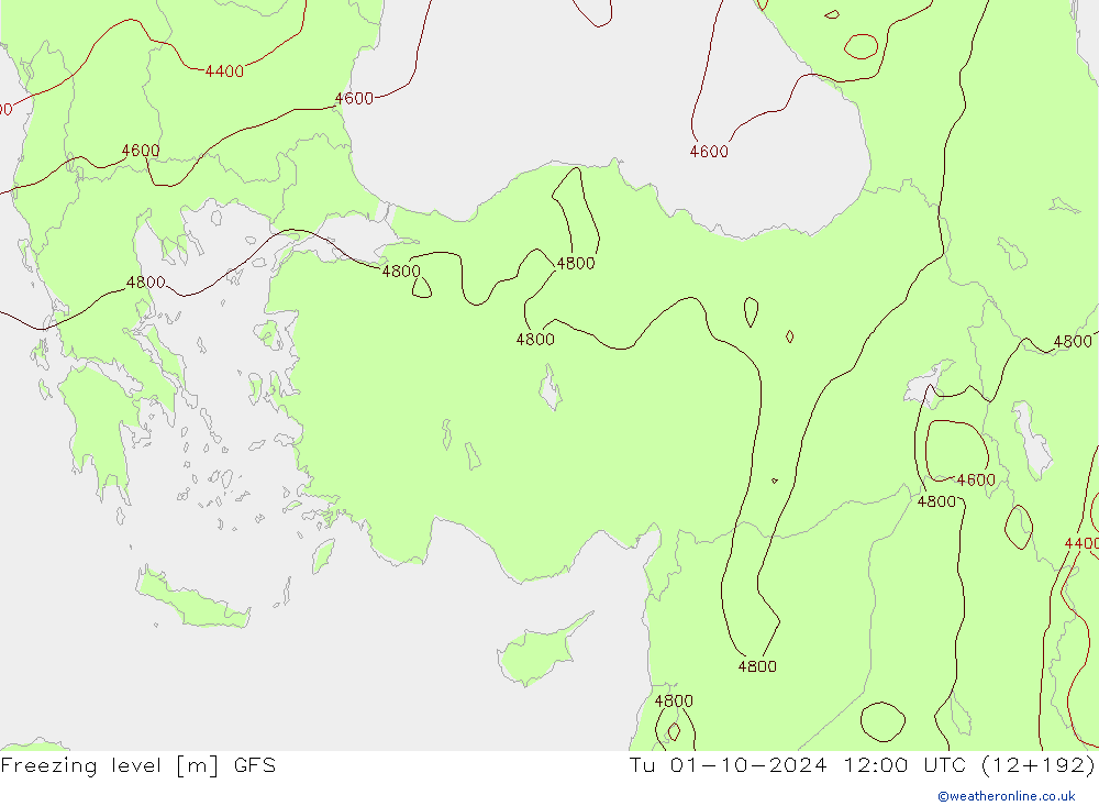 Nulgradenniveau GFS di 01.10.2024 12 UTC