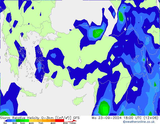 Storm Relative Helicity GFS  23.09.2024 18 UTC