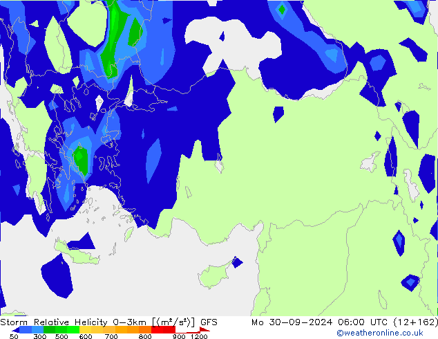 Storm Relative Helicity GFS Mo 30.09.2024 06 UTC