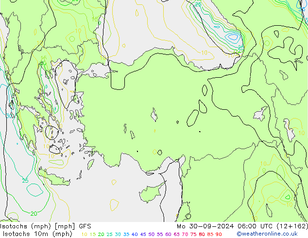 Isotachs (mph) GFS Mo 30.09.2024 06 UTC