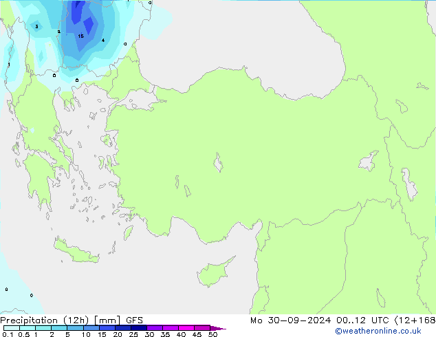 осадки (12h) GFS пн 30.09.2024 12 UTC