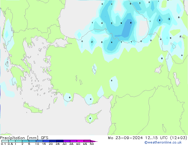 Srážky GFS Po 23.09.2024 15 UTC