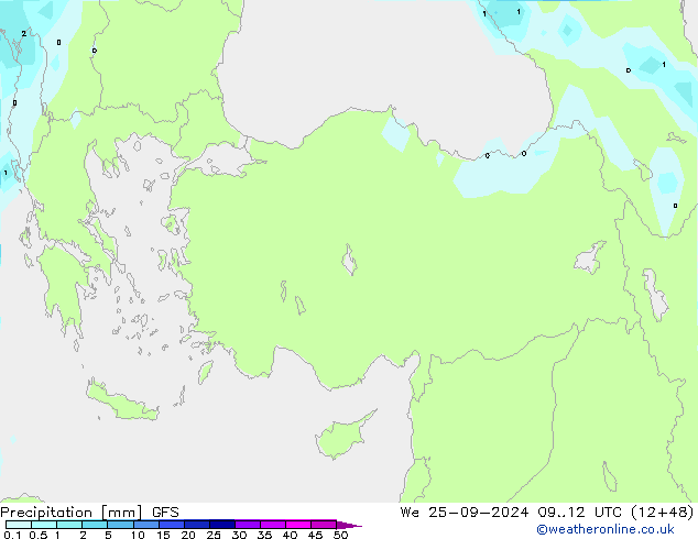 Srážky GFS St 25.09.2024 12 UTC