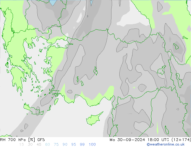 RH 700 hPa GFS Mo 30.09.2024 18 UTC