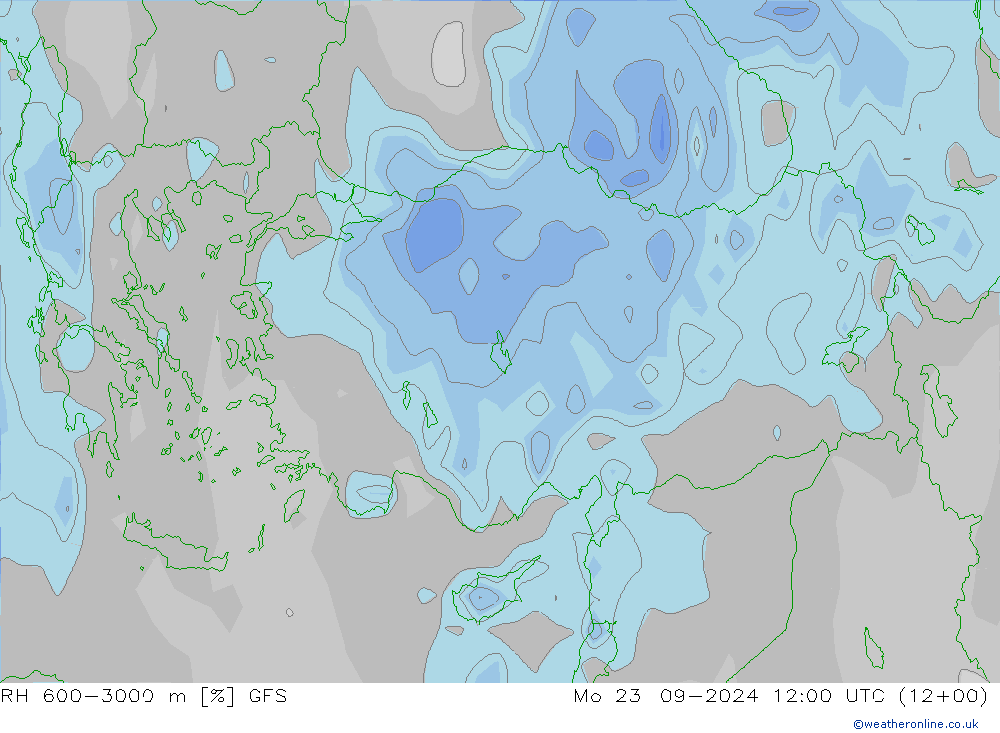 RH 600-3000 m GFS Mo 23.09.2024 12 UTC