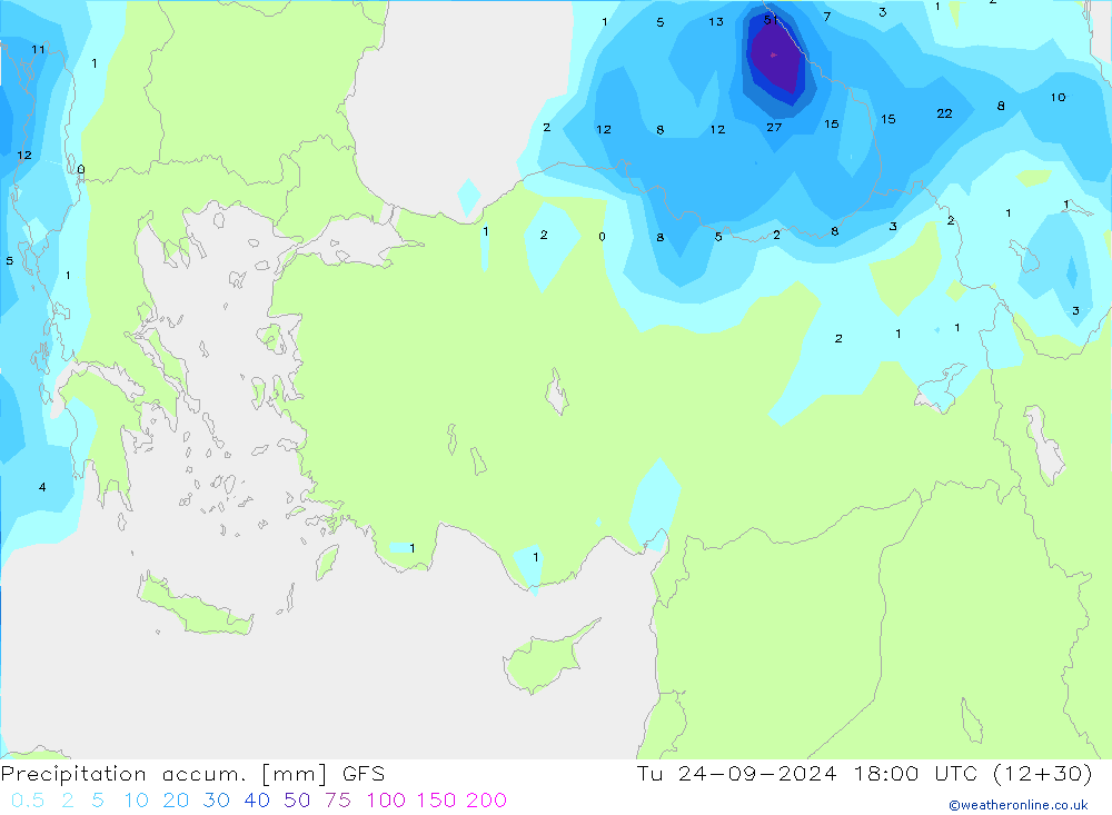 Précipitation accum. GFS mar 24.09.2024 18 UTC