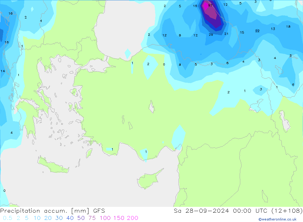 Precipitation accum. GFS  28.09.2024 00 UTC