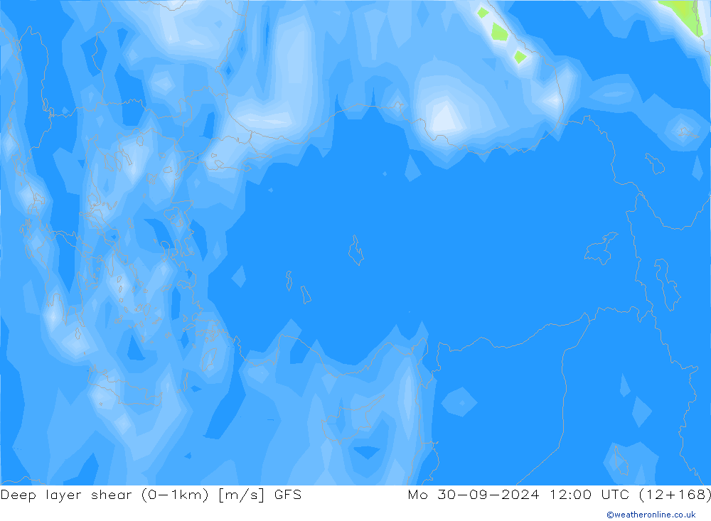 Deep layer shear (0-1km) GFS пн 30.09.2024 12 UTC