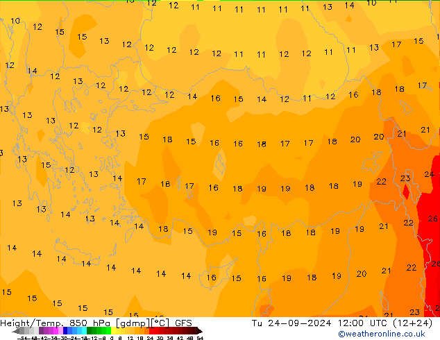 Height/Temp. 850 hPa GFS Ter 24.09.2024 12 UTC