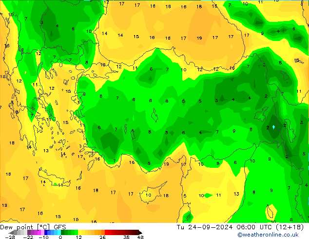 точка росы GFS вт 24.09.2024 06 UTC