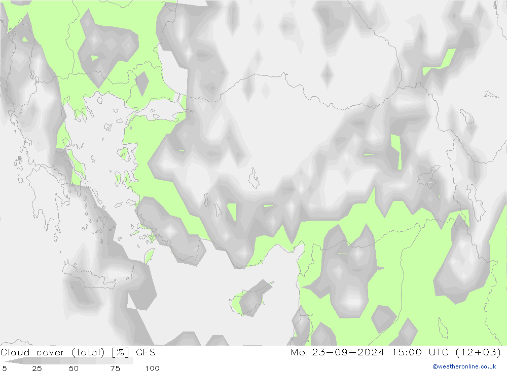 zachmurzenie (suma) GFS pon. 23.09.2024 15 UTC