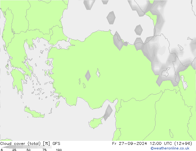 Cloud cover (total) GFS Fr 27.09.2024 12 UTC