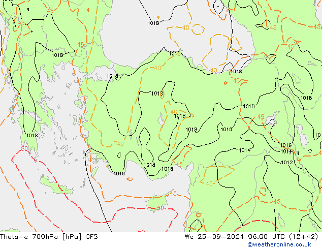 Theta-e 700hPa GFS mié 25.09.2024 06 UTC