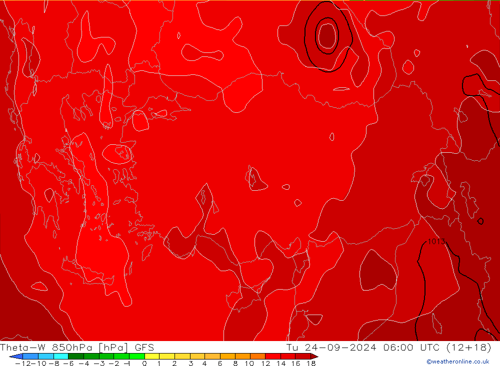 Theta-W 850hPa GFS Tu 24.09.2024 06 UTC