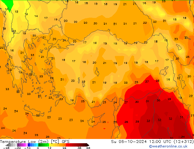 Temperature Low (2m) GFS Su 06.10.2024 12 UTC