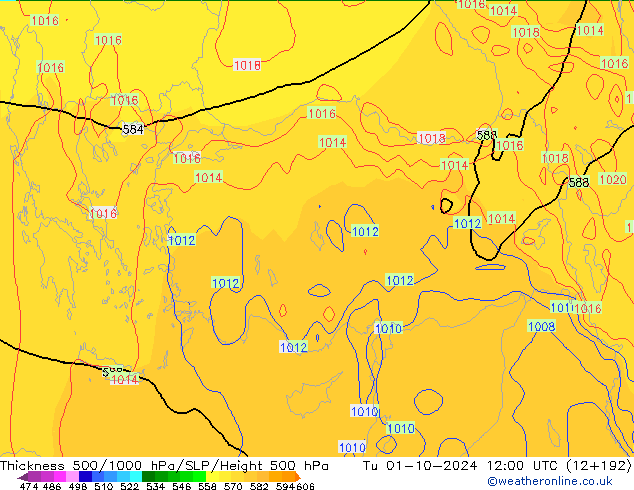 Thck 500-1000hPa GFS Tu 01.10.2024 12 UTC
