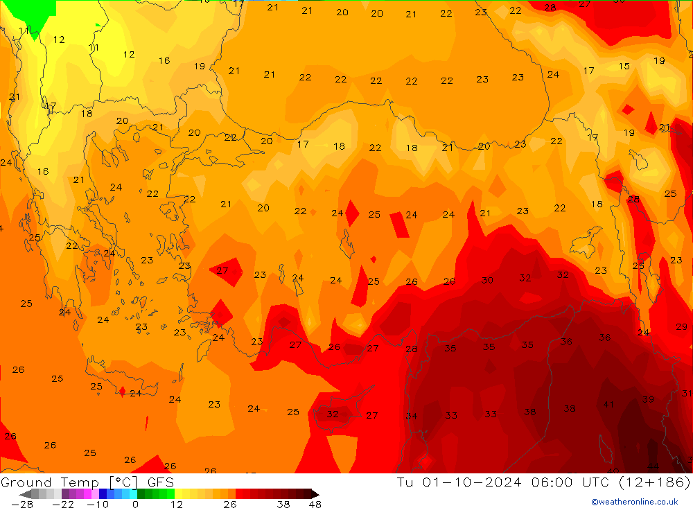 Topraküstü en düşük Sıc. GFS Sa 01.10.2024 06 UTC