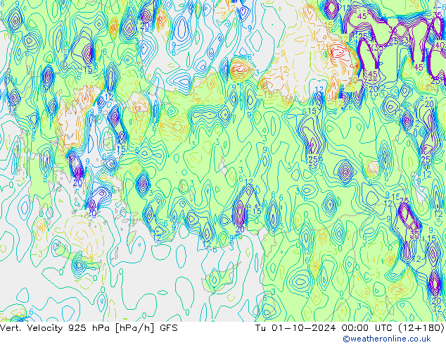 Vert. Velocity 925 гПа GFS вт 01.10.2024 00 UTC