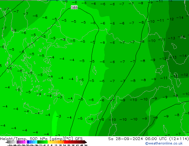 Yükseklik/Sıc. 500 hPa GFS Cts 28.09.2024 06 UTC