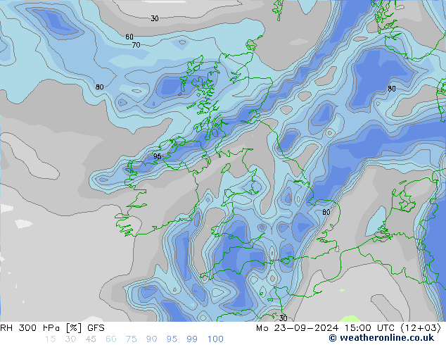 RH 300 hPa GFS Mo 23.09.2024 15 UTC