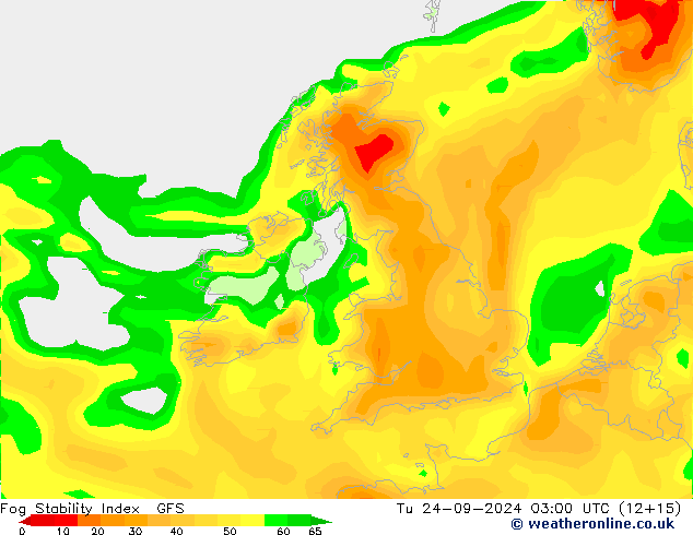 Fog Stability Index GFS Út 24.09.2024 03 UTC