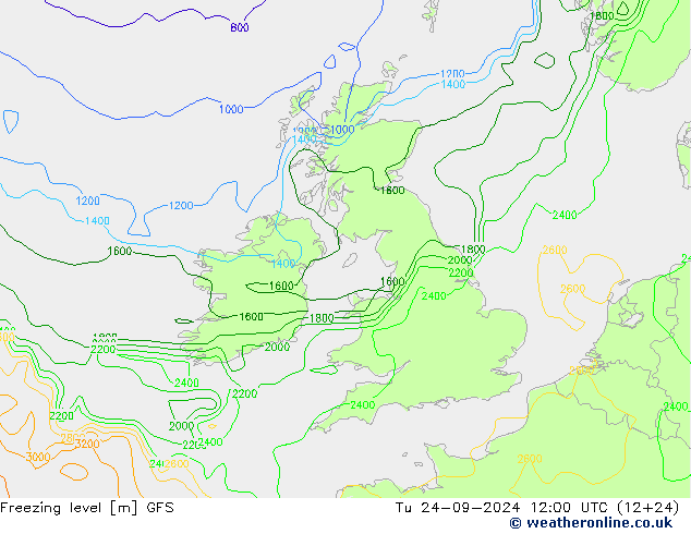 Freezing level GFS  24.09.2024 12 UTC