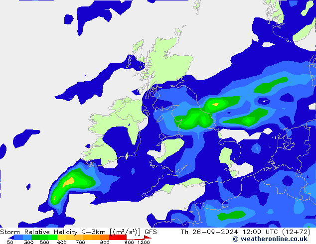 Storm Relative Helicity GFS czw. 26.09.2024 12 UTC