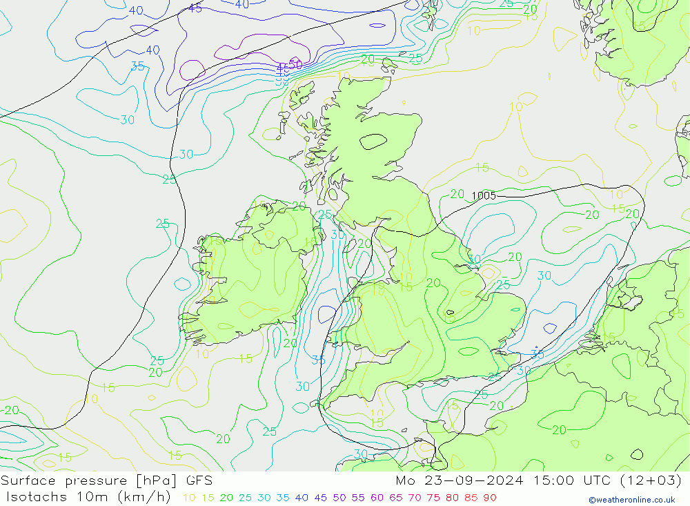 Isotachs (kph) GFS Seg 23.09.2024 15 UTC